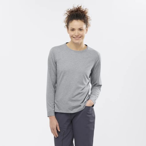 Grey Salomon Essential Tencel Long Sleeve Women's T-Shirts | PH 27534E